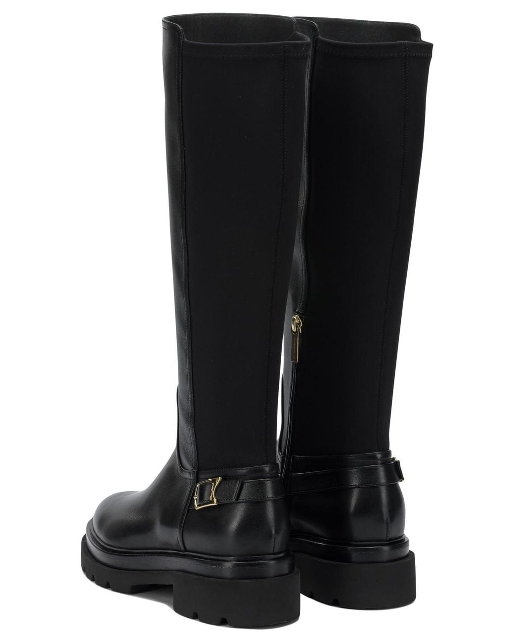 Santoni Black Leather Knee-High Boots