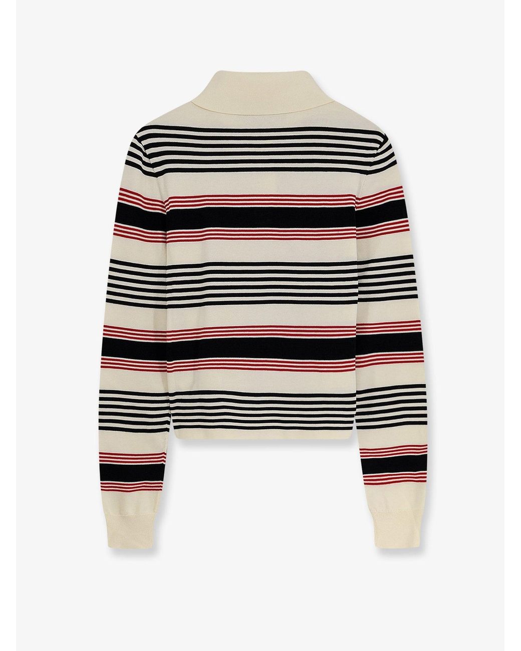 Céline White Striped Cotton Polo Sweater