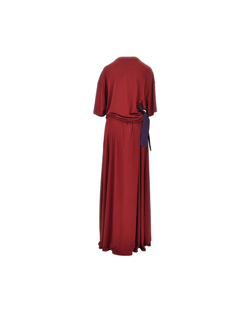 Balenciaga Red Crepe Jersey T-Shirt Maxi Dress