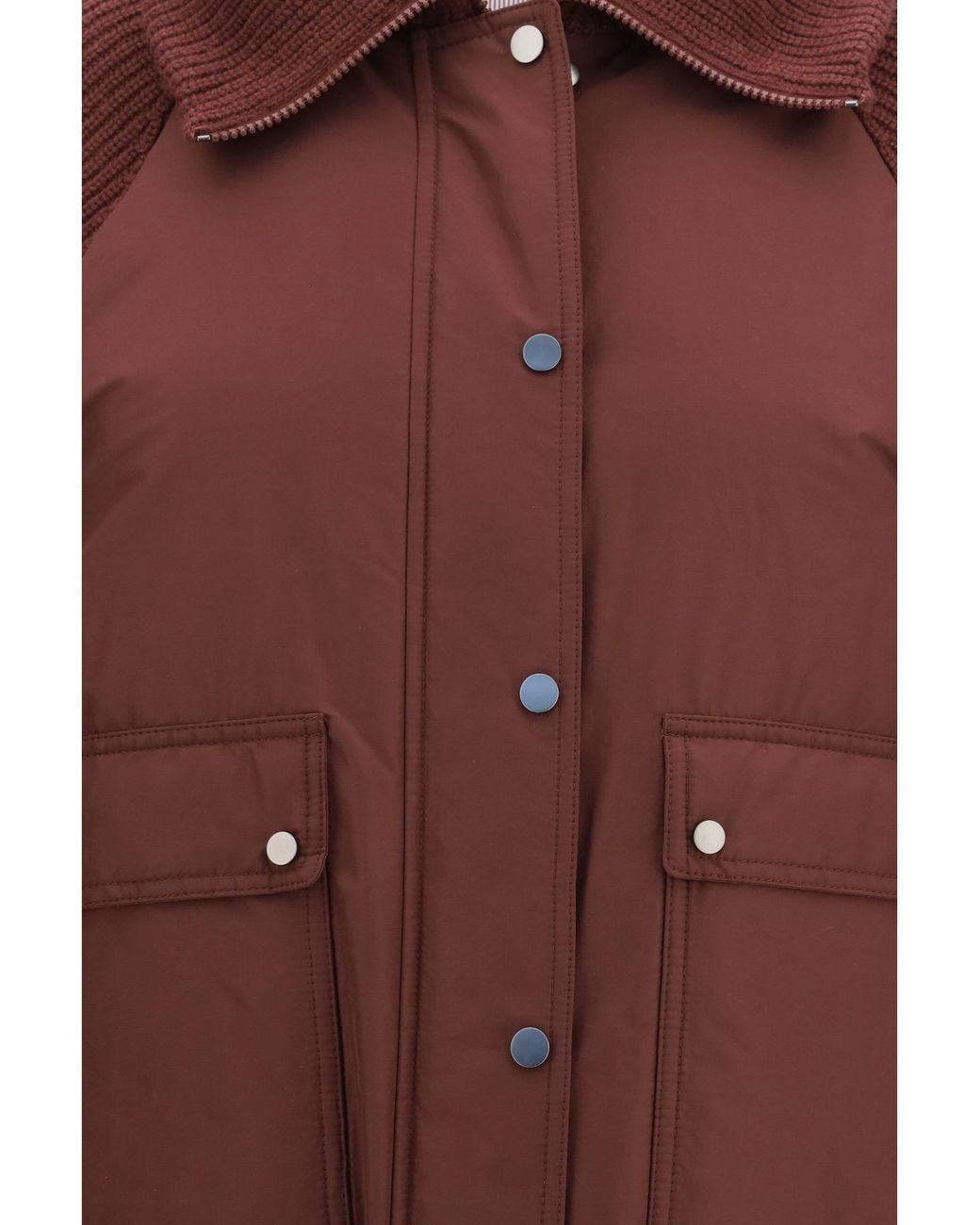 Brunello Cucinelli Red Down Jacket With Wool Sleeves
