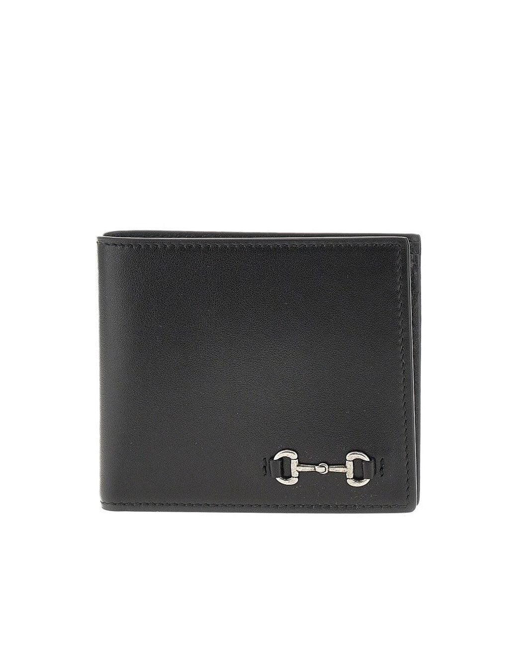 Gucci Black Leather Wallet With Horsebit Detail for men