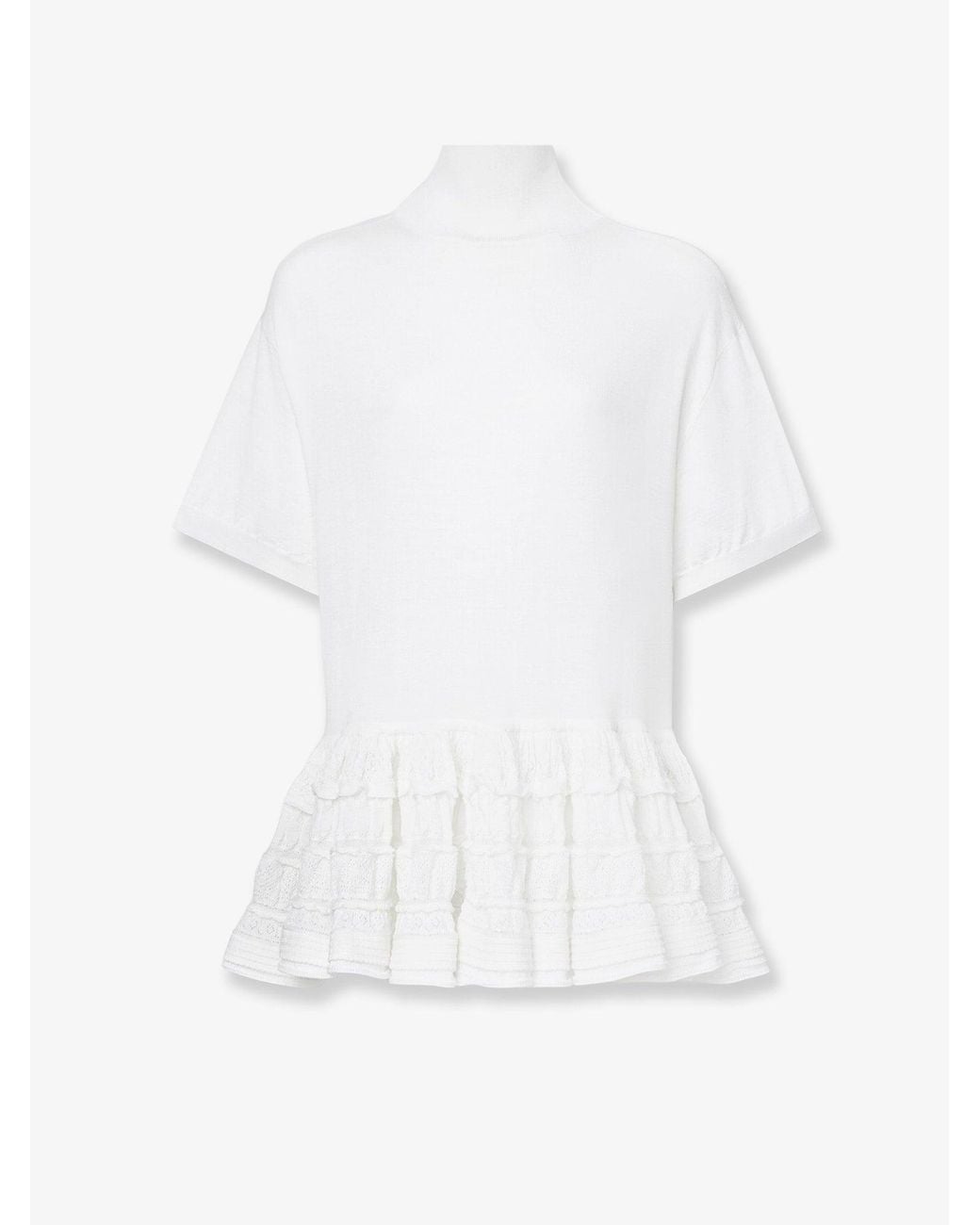Alaïa White Peplum Virgin Wool Sweater