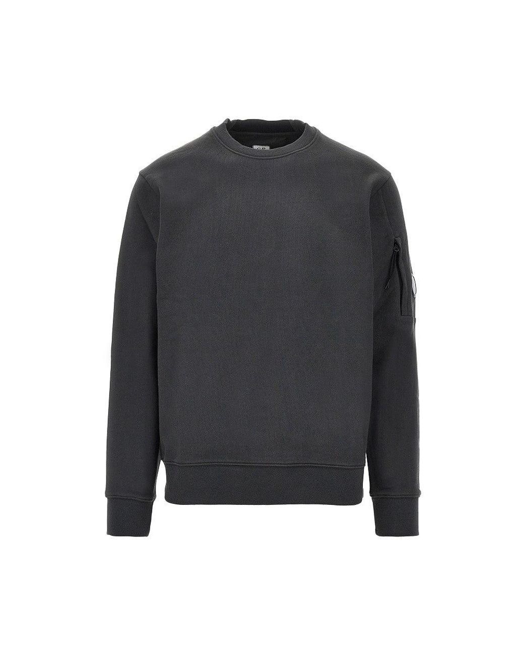 C P Company Gray Crewneck Cotton Sweatshirt With Nfc Lens for men