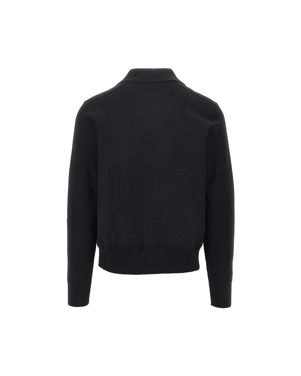 Burberry Black Wool Cardigan With Check Trimming for men