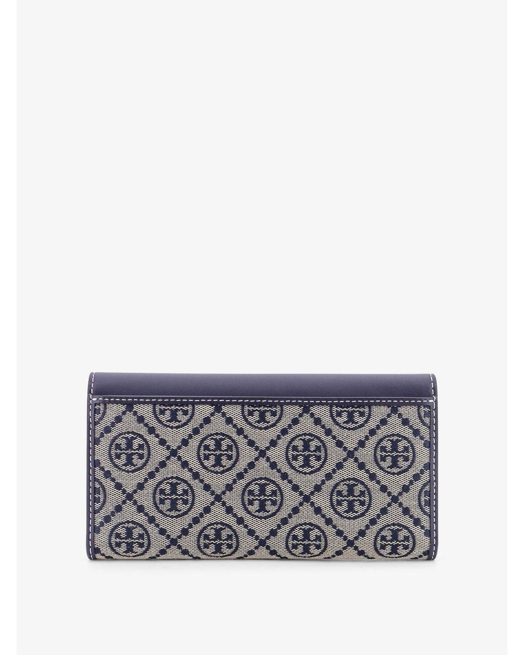 Tory Burch Blue Leather And T Monogram Fabric Wallet