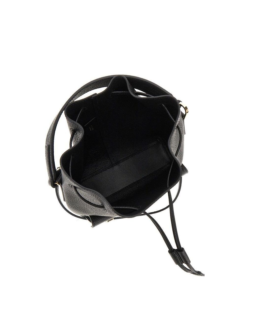 Ferragamo Black Grained Leather Multipocket Bucket Bag