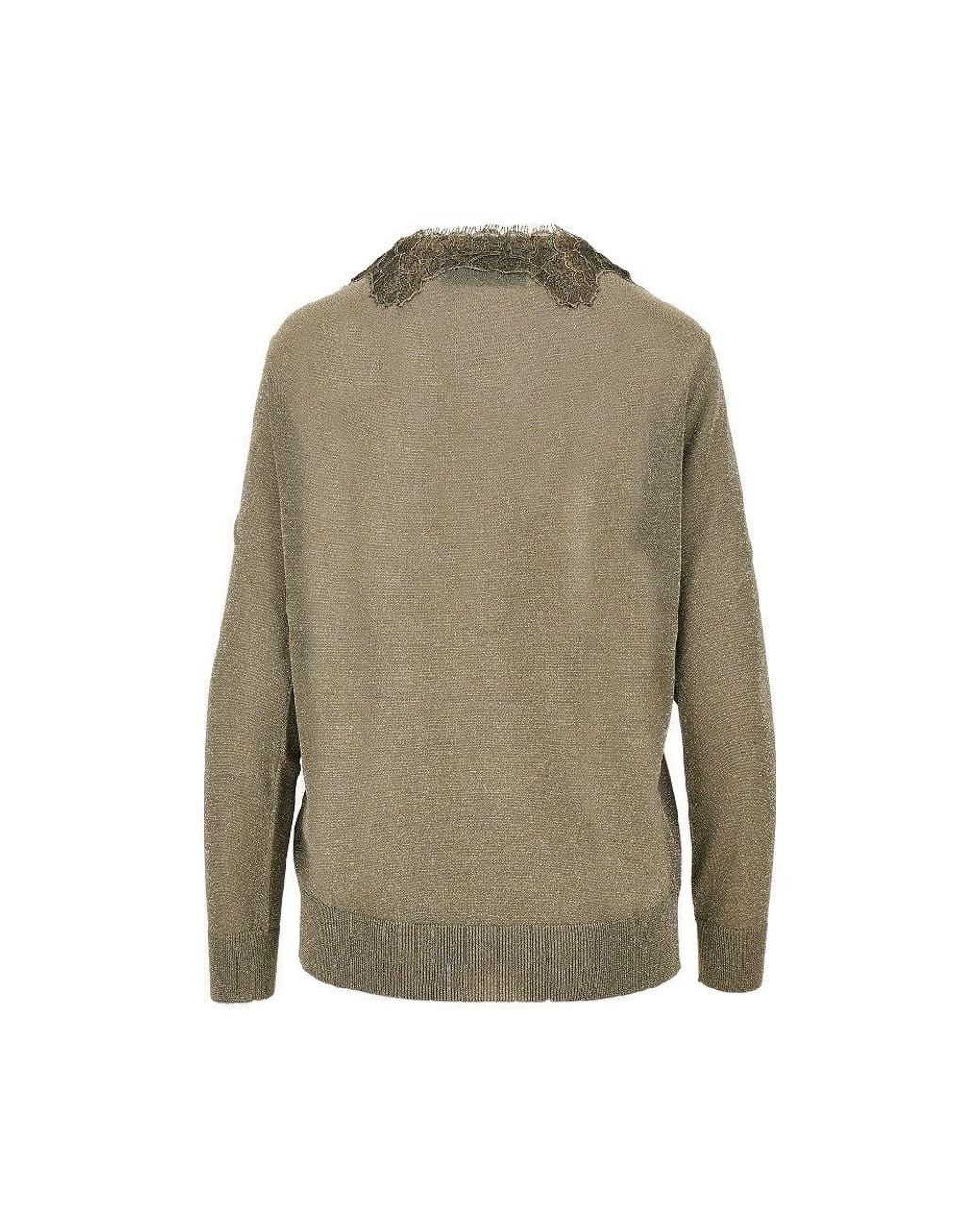 Valentino Green Lurex Sweater With Lace