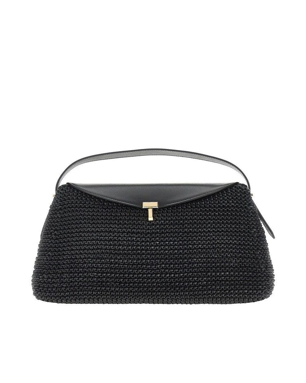 Totême Black T-Lock Woven Leather Bag