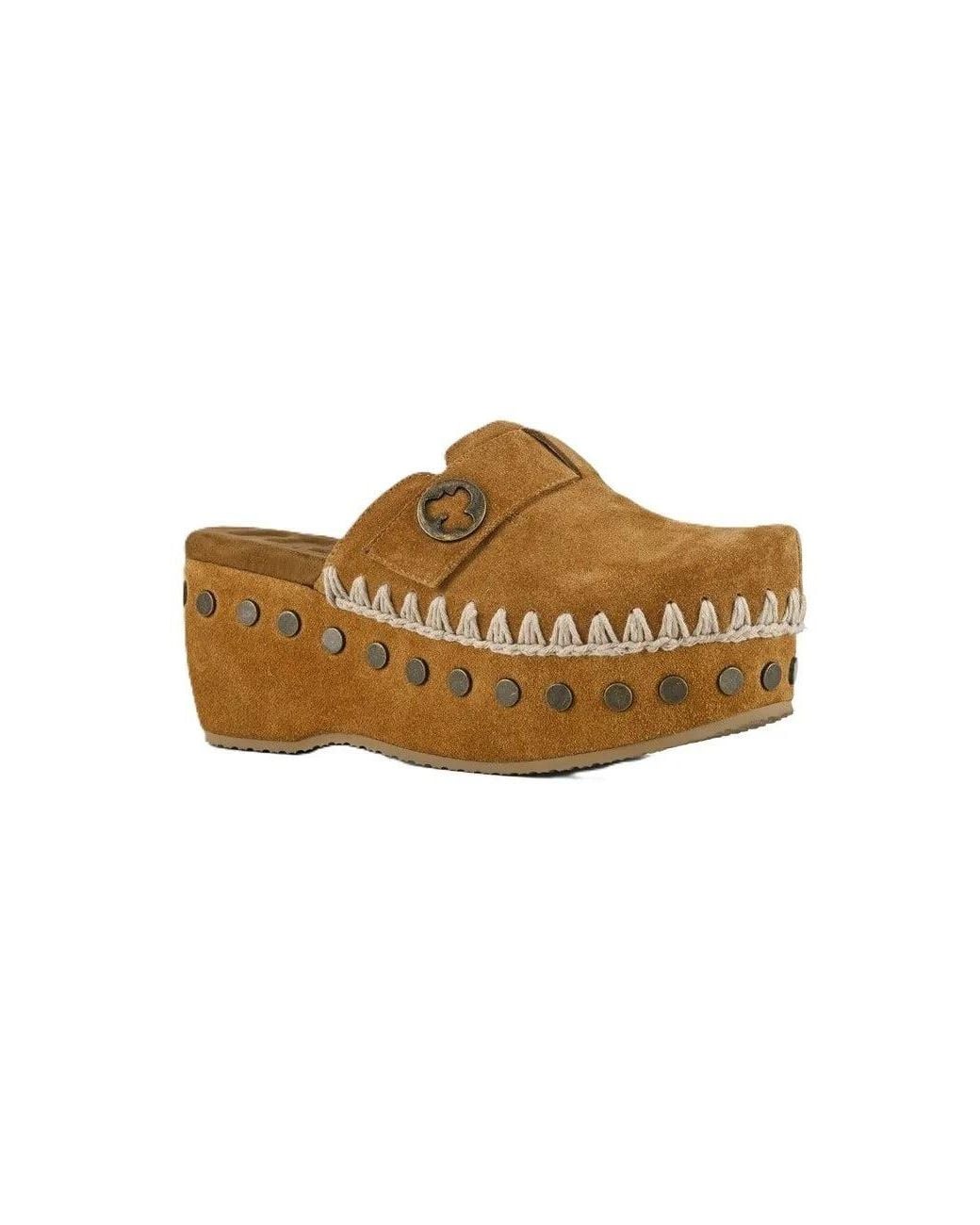 Mou Brown Suede Leather Clog Sandals