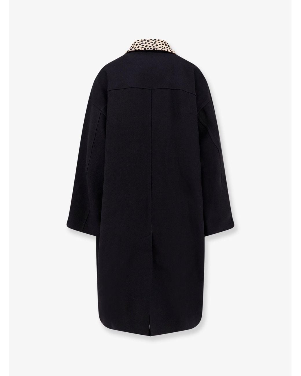 Rohe Blue Wool Coat With Cheetah-Print Calf Hair Collar
