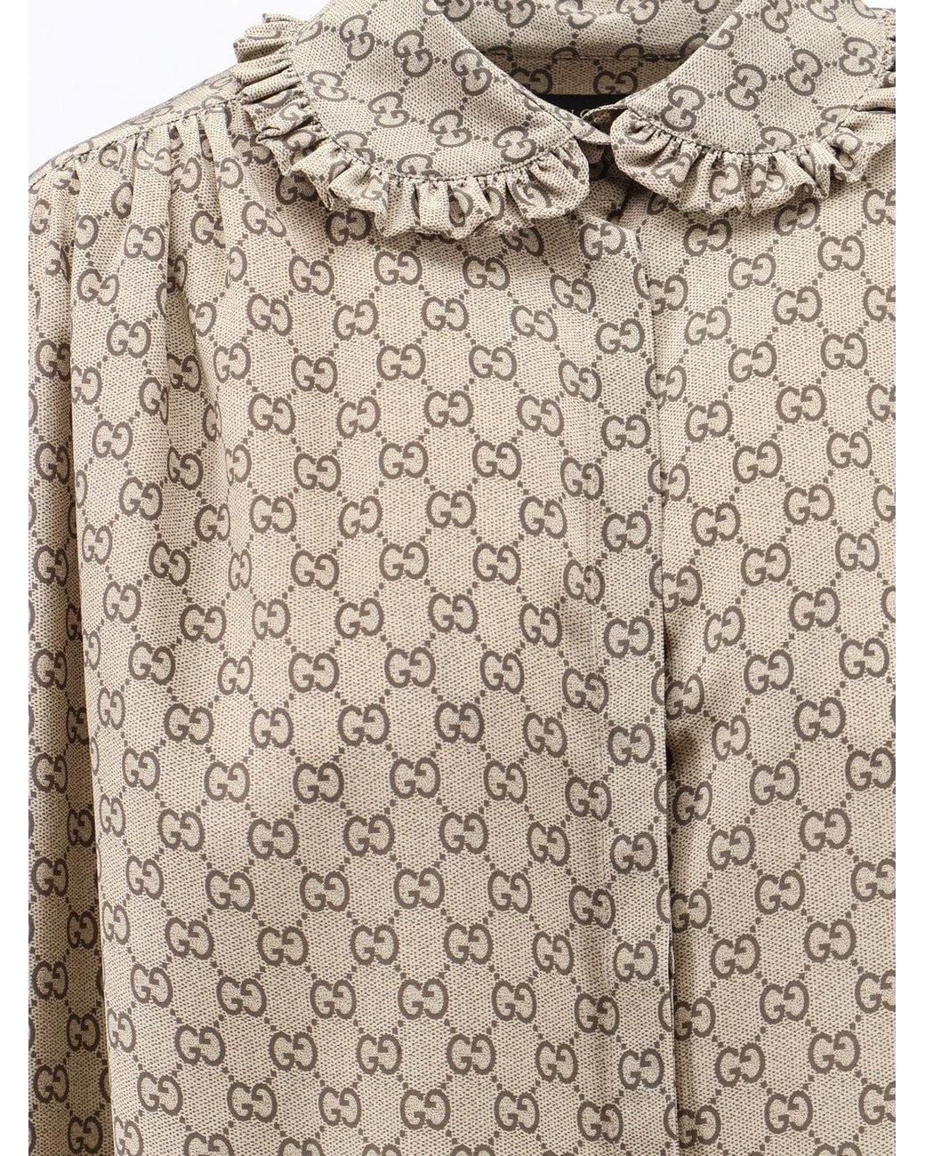 Gucci Natural Primavera Silk Shirt With Gg Print