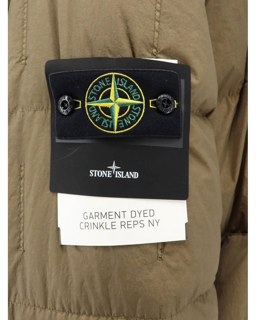Stone Island Green Garment Dyed Crinkle Reps Ny Recycled Nylon Down Jacket With Side Logo Patch for men