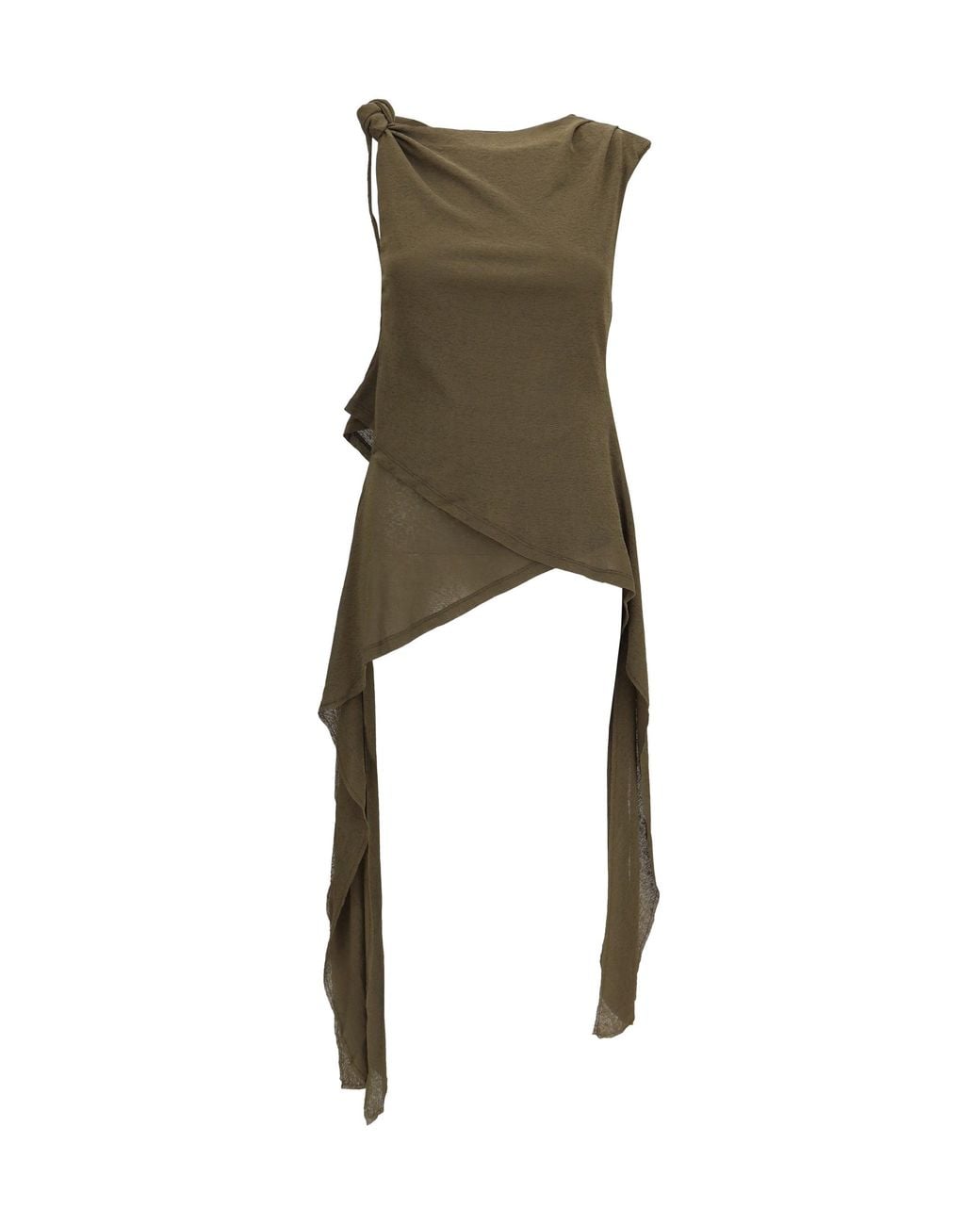 Ganni Green Asymmetrical Knot Top Military