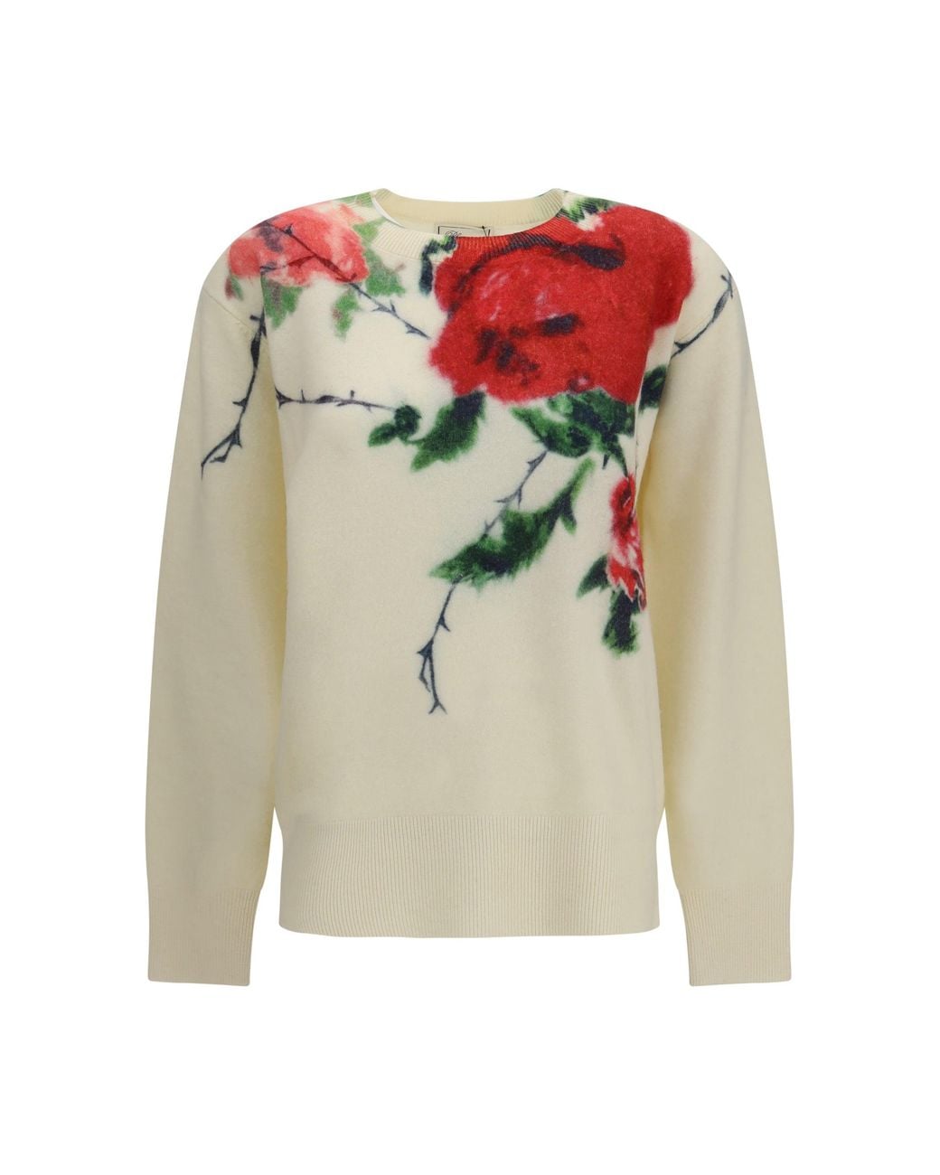 Blumarine White Cashmere-Blend Sweater Rose Print Amberlight