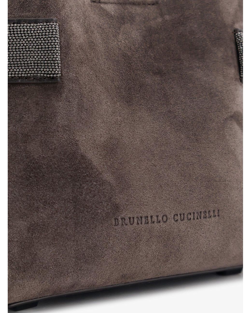 Brunello Cucinelli Brown Suede Crossbody Bag With Monili Detail