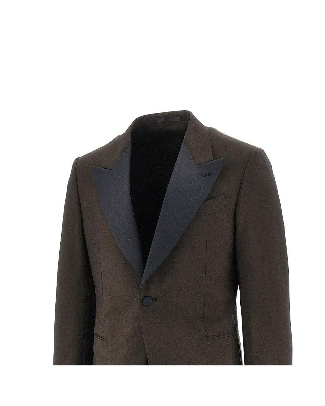 Caruso Black Wool Suit With Satin Details for men