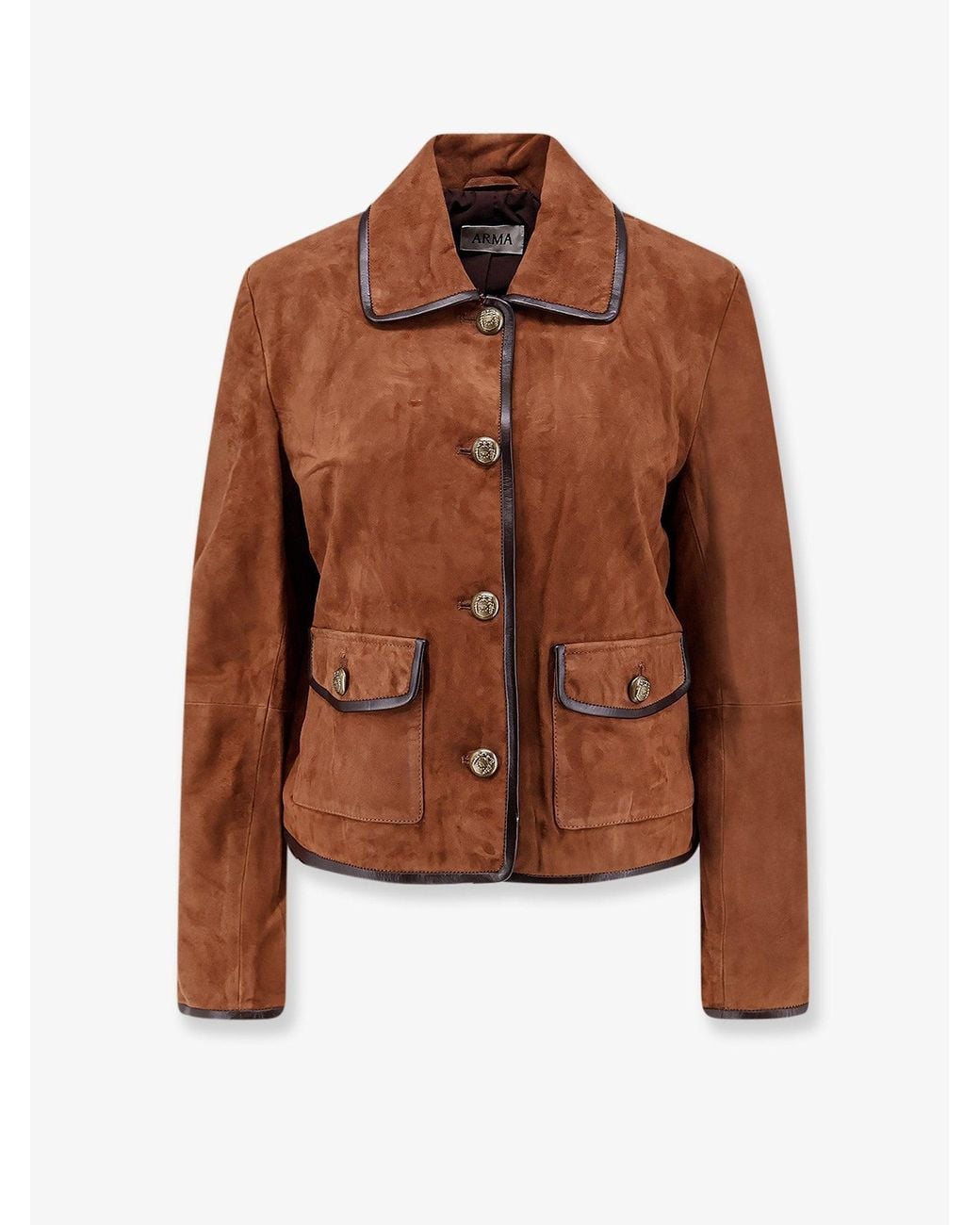 Arma Brown Yasmine Suede Jacket With Leather Trim