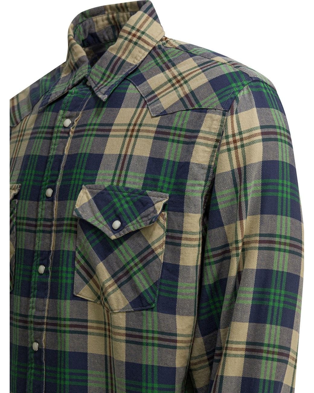 Kapital Green Columbia-Check Husky Western Shirt for men