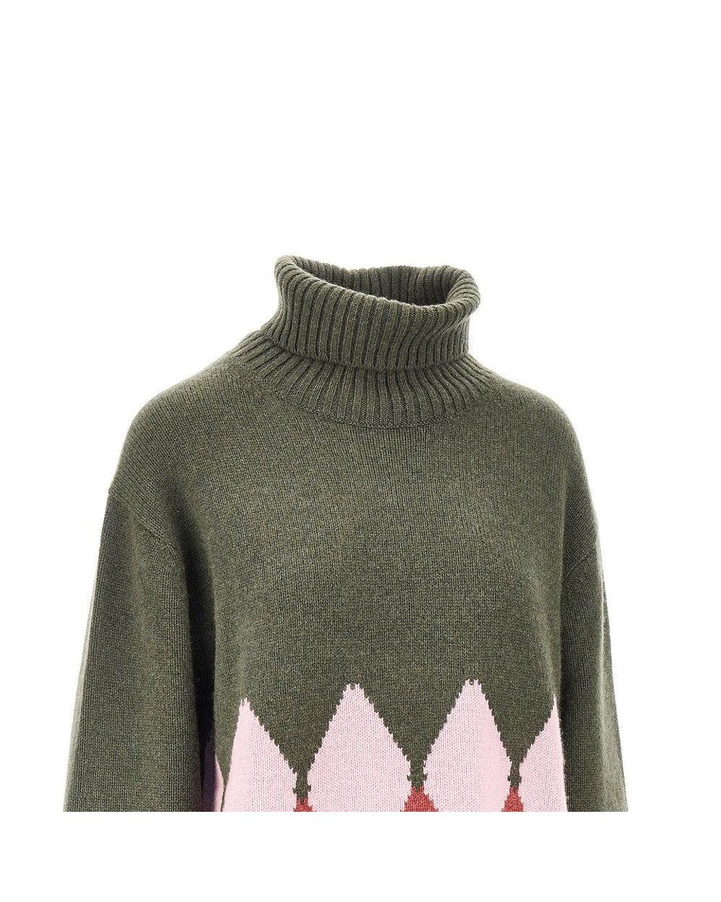 Ballantyne Green Lozenge Cashmere Turtleneck Sweater