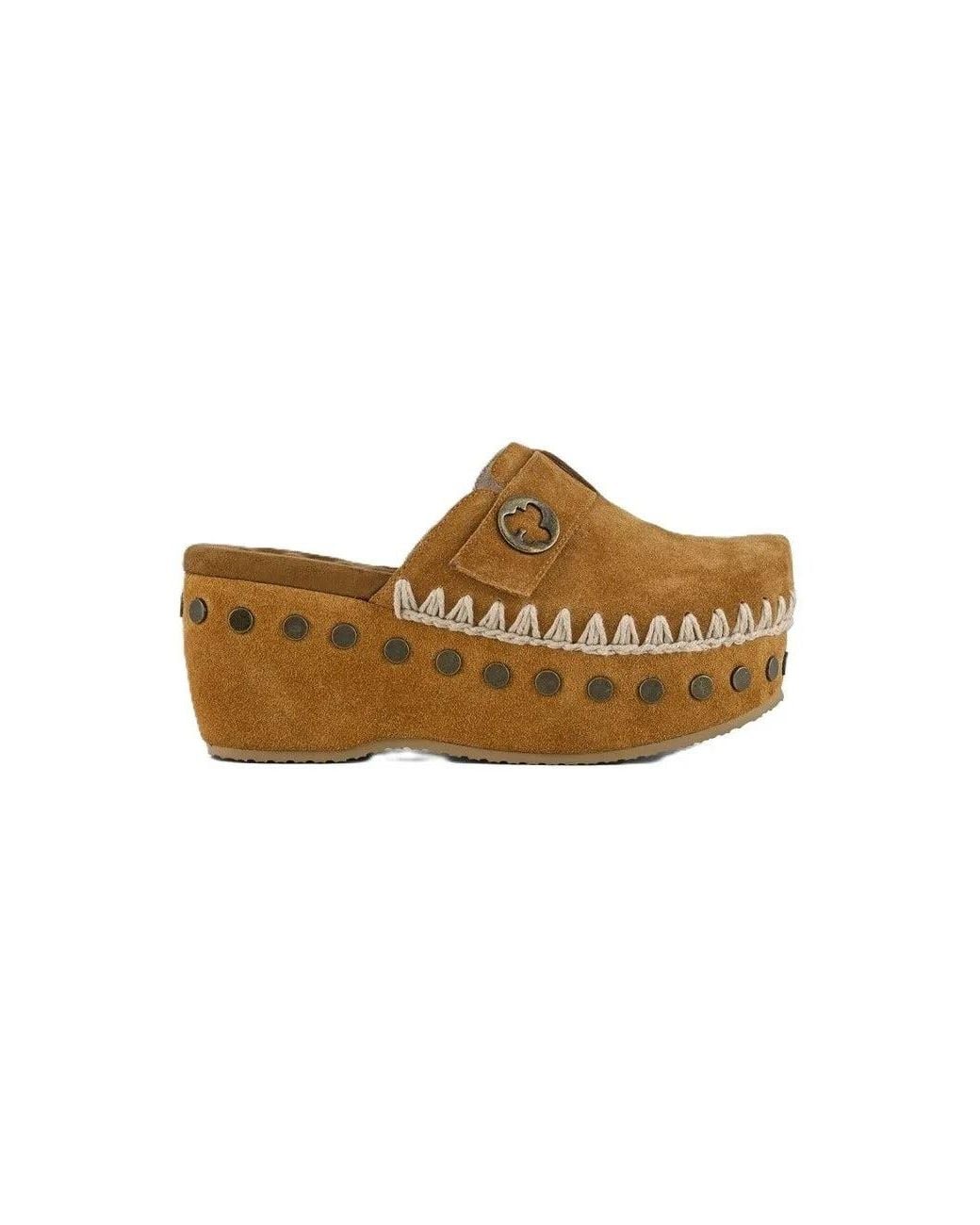 Mou Brown Suede Leather Clog Sandals