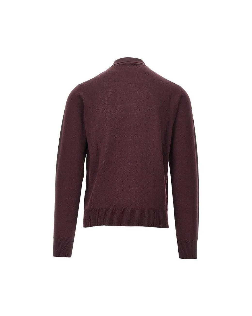 Emporio Armani Purple Fine Knit Polo Sweater for men