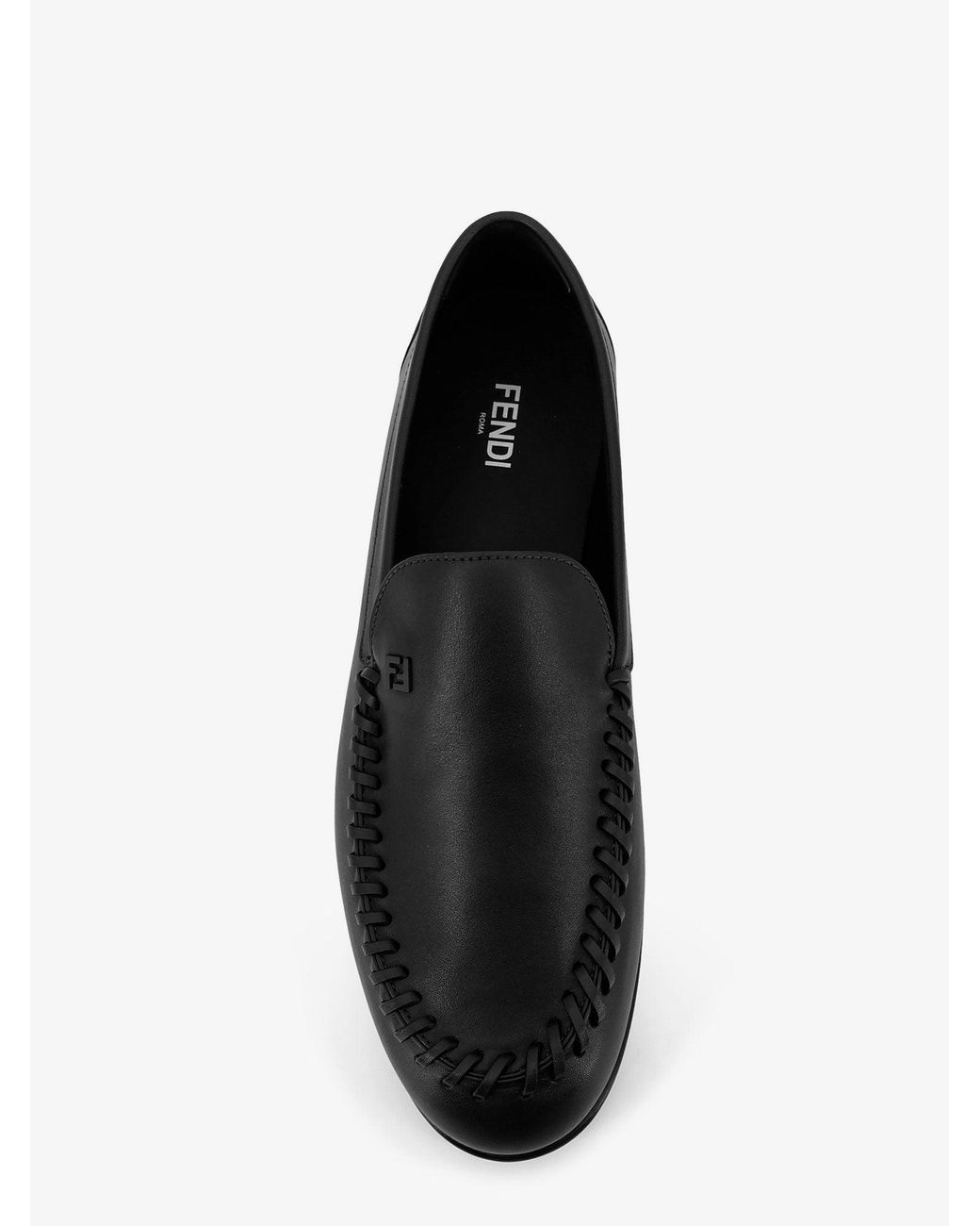 Fendi Black Leather Loafers With Metal Ff Logo for men