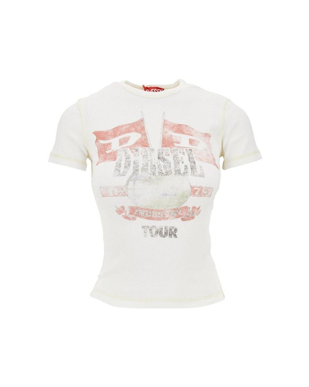 DIESEL White 'Marsy' Ribbed Cotton T-Shirt