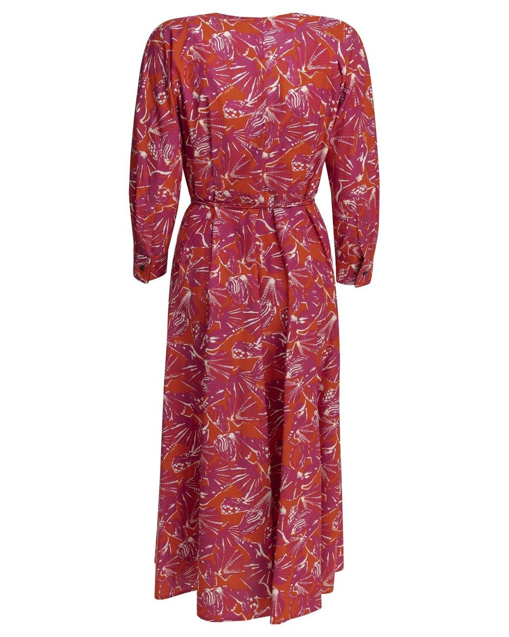 Max Mara Red Floral A Line Midi Dress