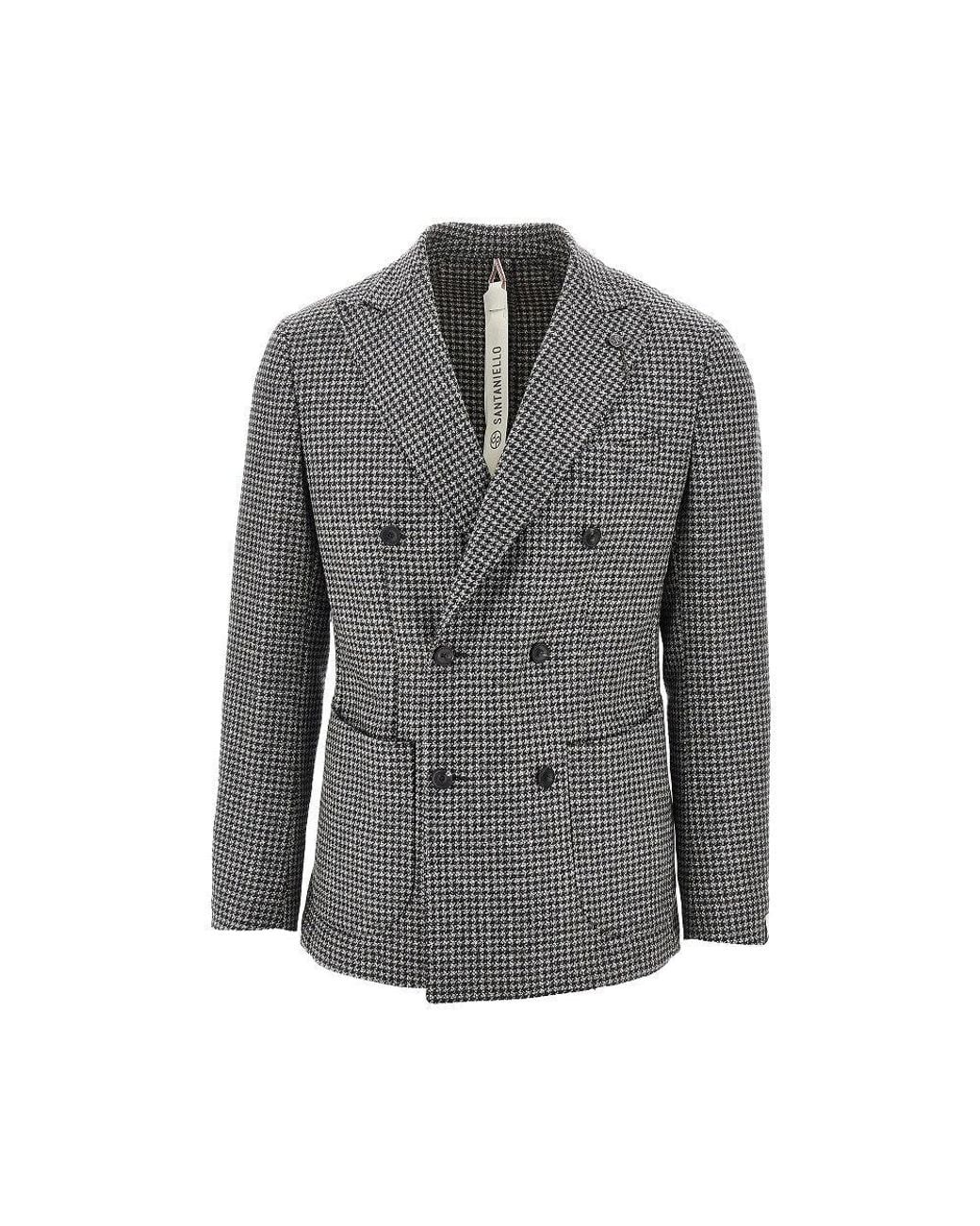 Santaniello Gray Houndstooth Wool Jacket for men