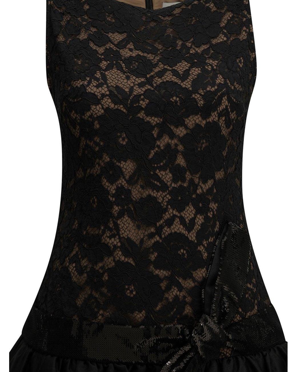 Self-Portrait Black Floral Lace Mini Balloon Dress