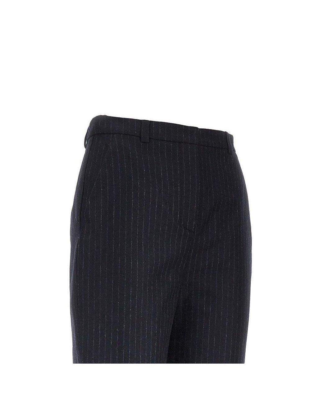 Emporio Armani Blue Wool-Blend Pants With Pinstriped Motif
