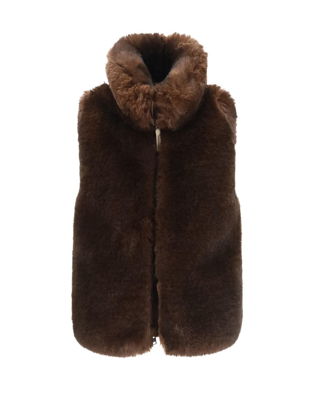 Woolrich Brown Hybrid Faux-Fur Quilted Nylon Vest Dark Earth