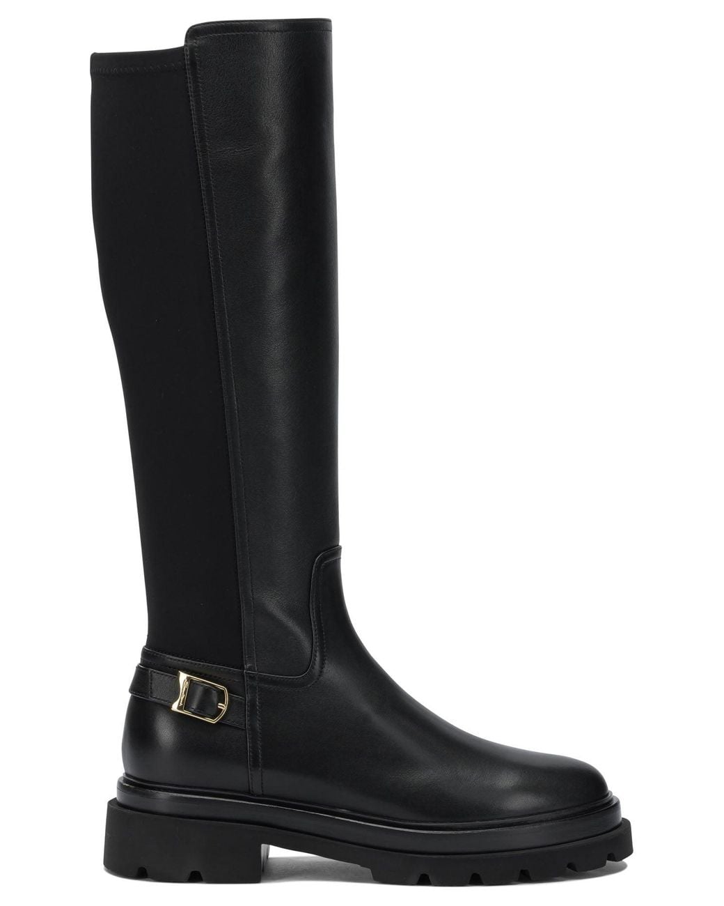 Santoni Black Leather Knee-High Boots