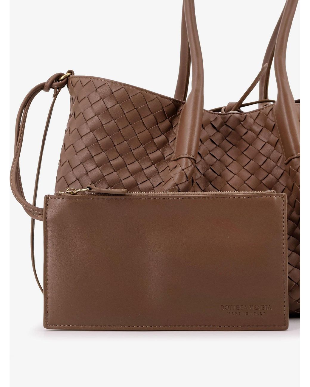 Bottega Veneta Brown Pinacoteca Leather Handbag With Intrecciato Motif