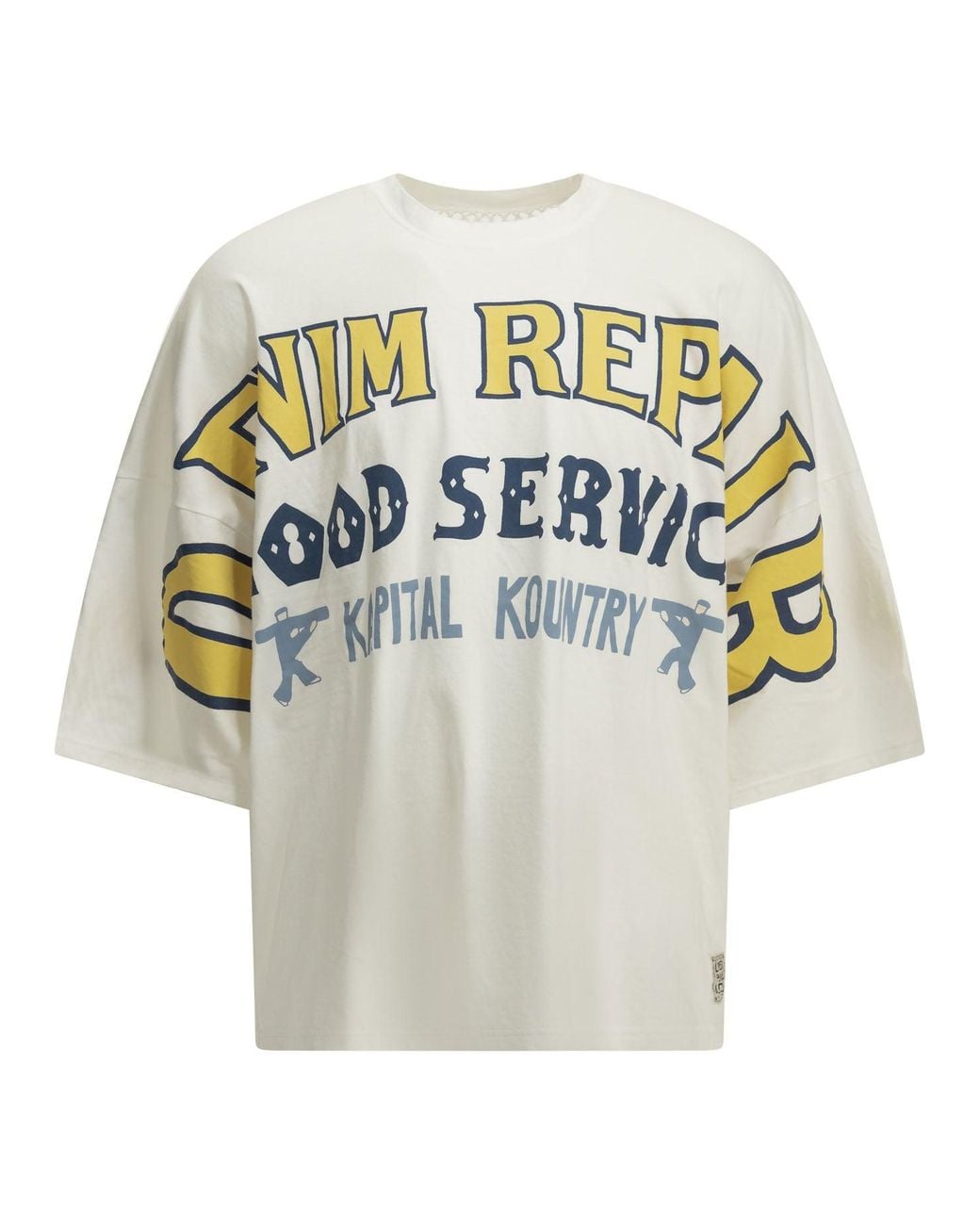 Kapital White Huge T Denim Repair Crew Neck T-Shirt for men