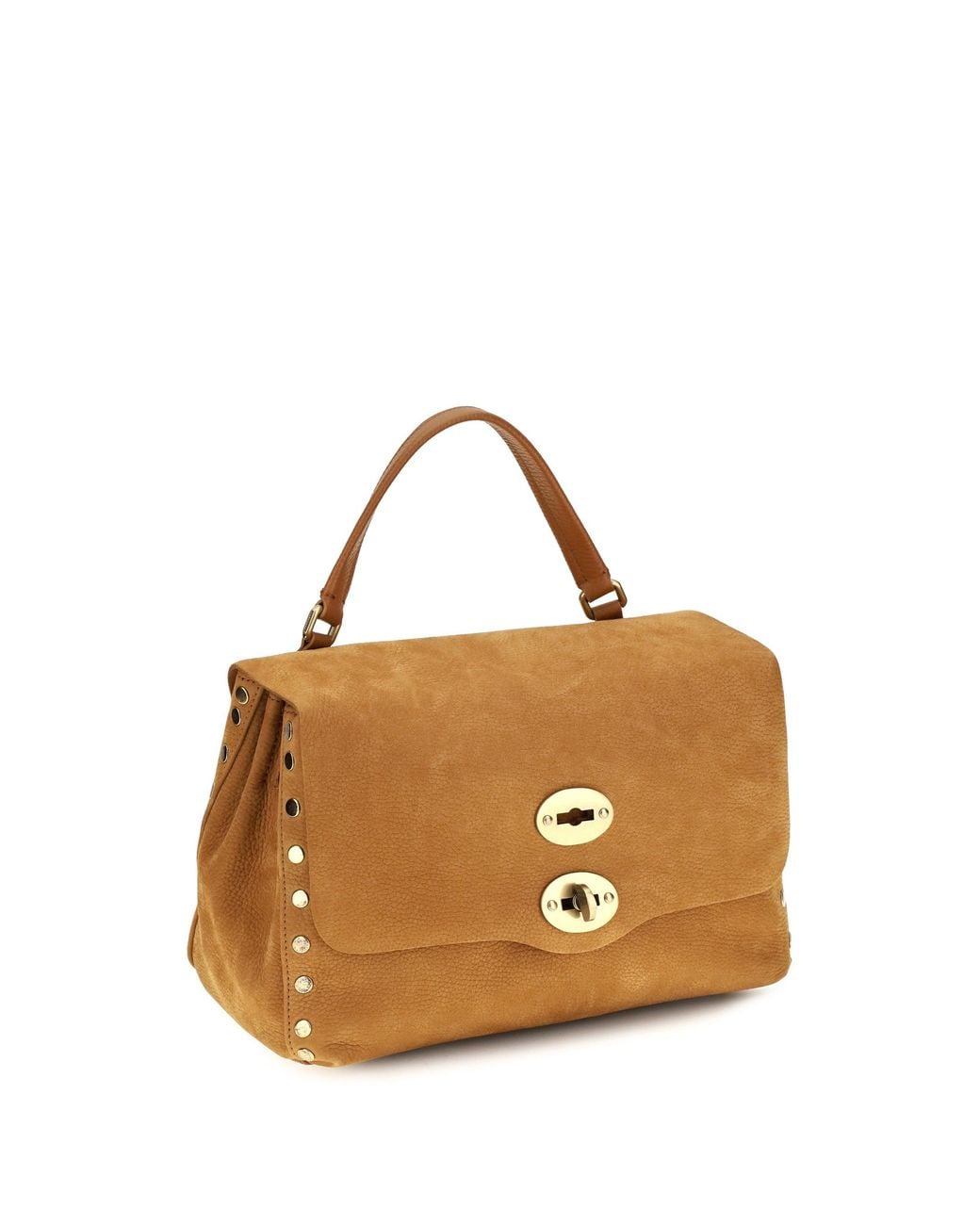 Zanellato Metallic Postina Jones Suede Top Handle Bag Brandy