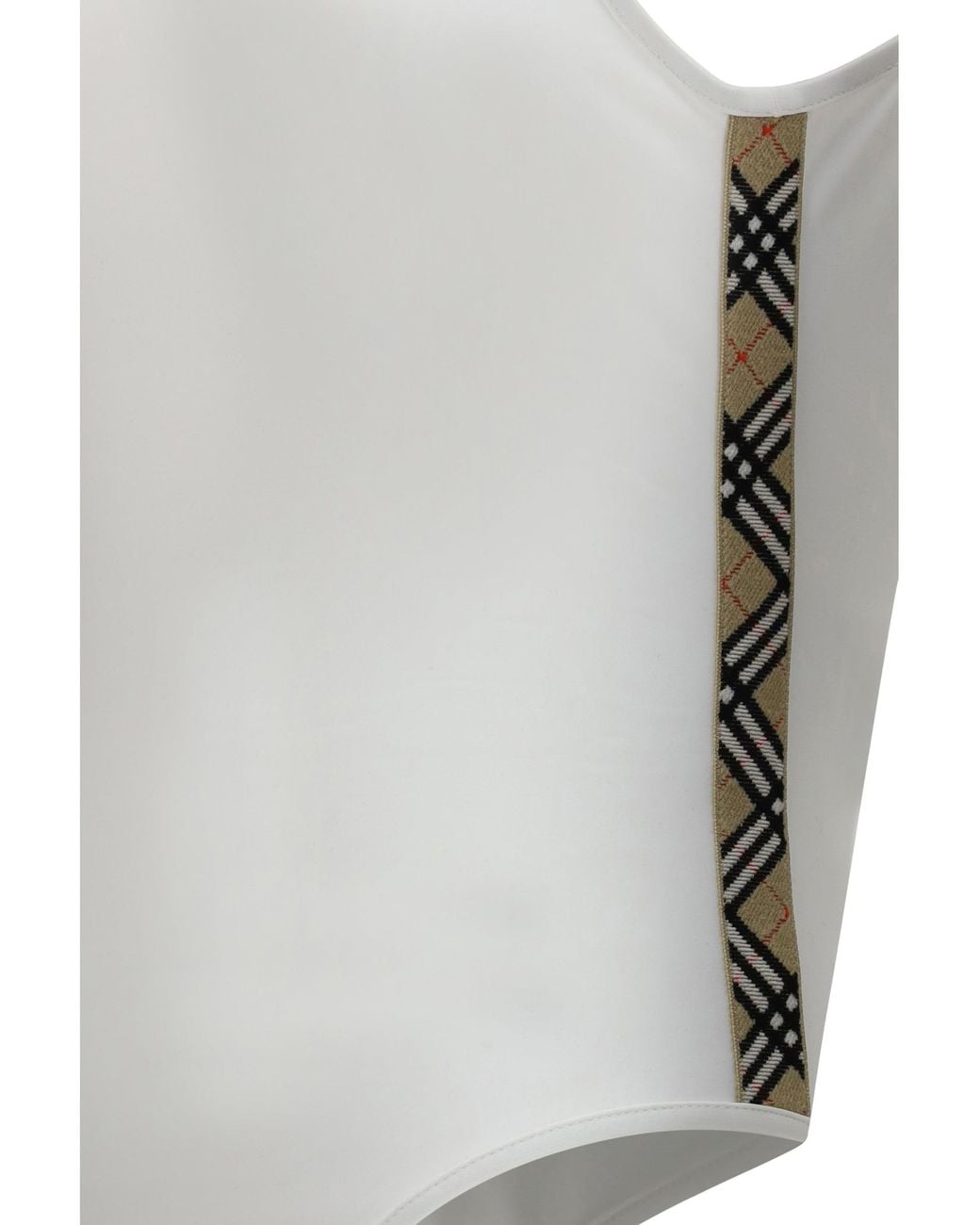 Burberry White One-Piece Swimsuit With Check Trim