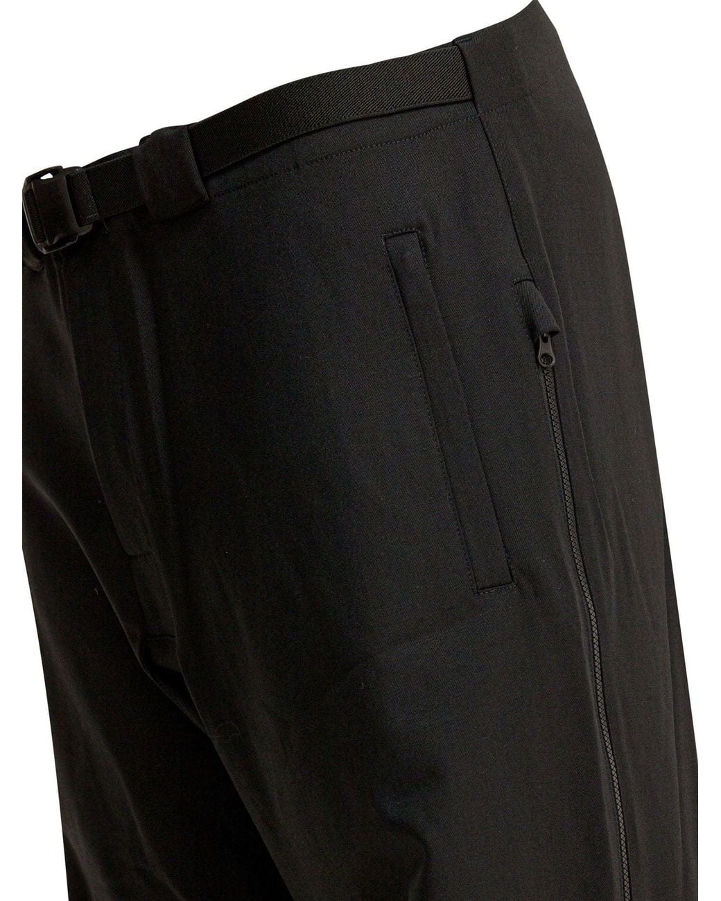GR10K Black Wool Blend Belted Pants Trousers for men