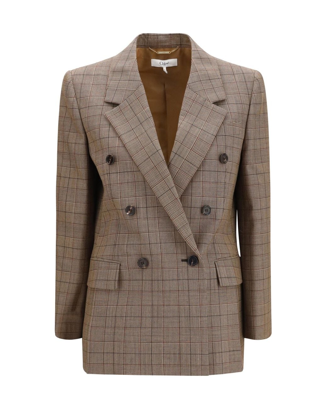 Chloé Brown Chloé Checked Double-Breasted Blazer