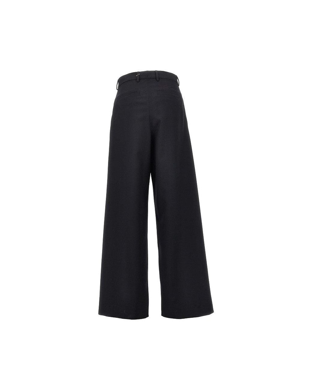 Dries Van Noten Black Wool Gabardine Wide Leg Pants