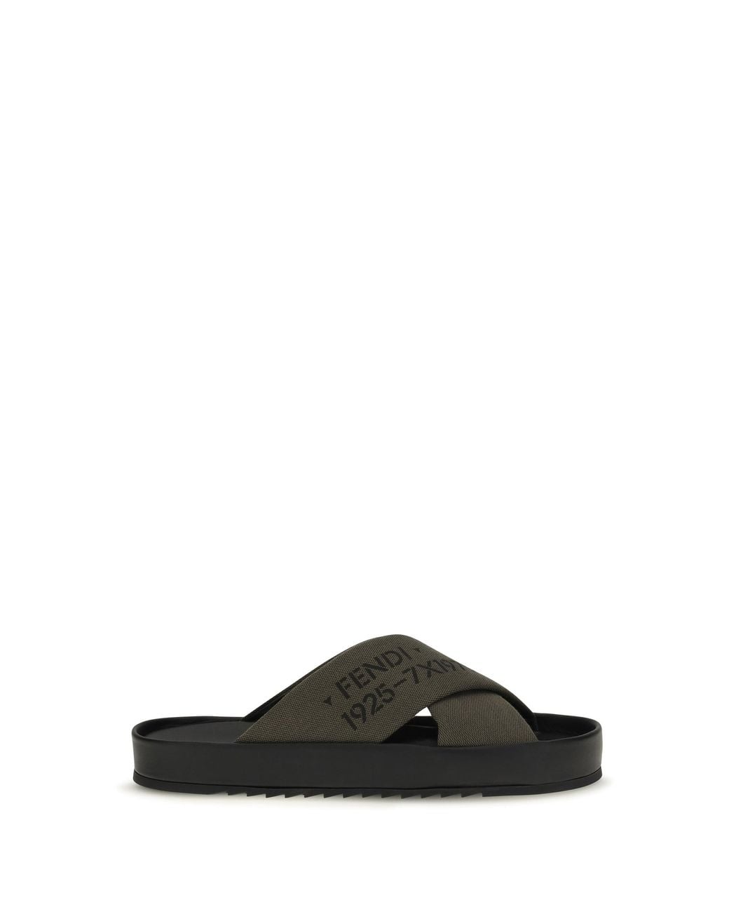 Fendi Black Double Slide Sandals V.Militare Nero+Nero for men
