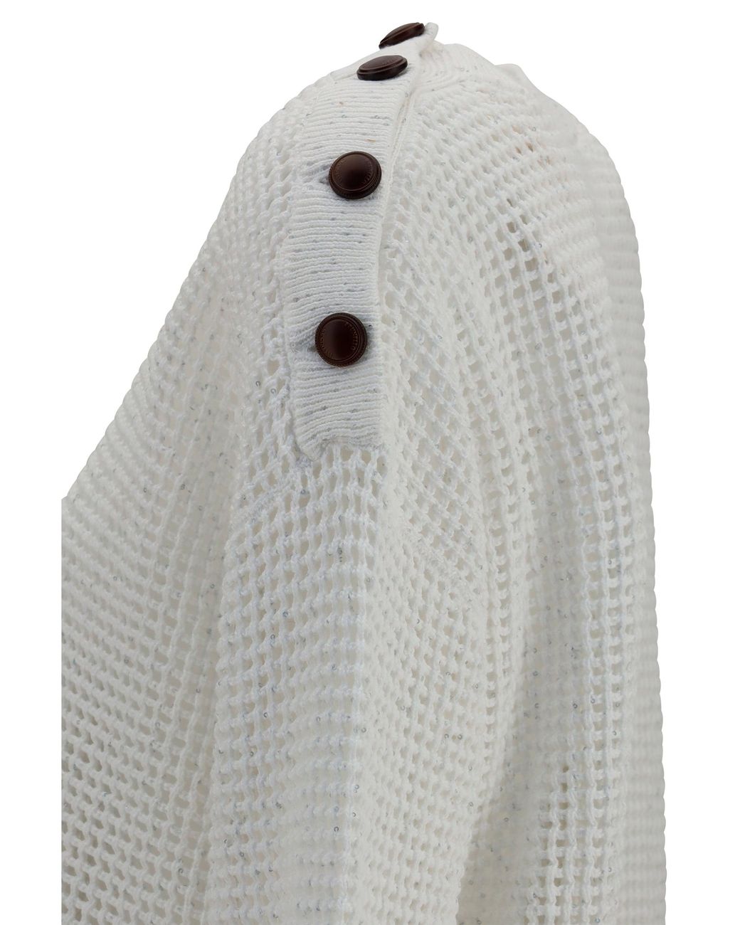 Brunello Cucinelli White Openwork Sweater With Shoulder Buttons