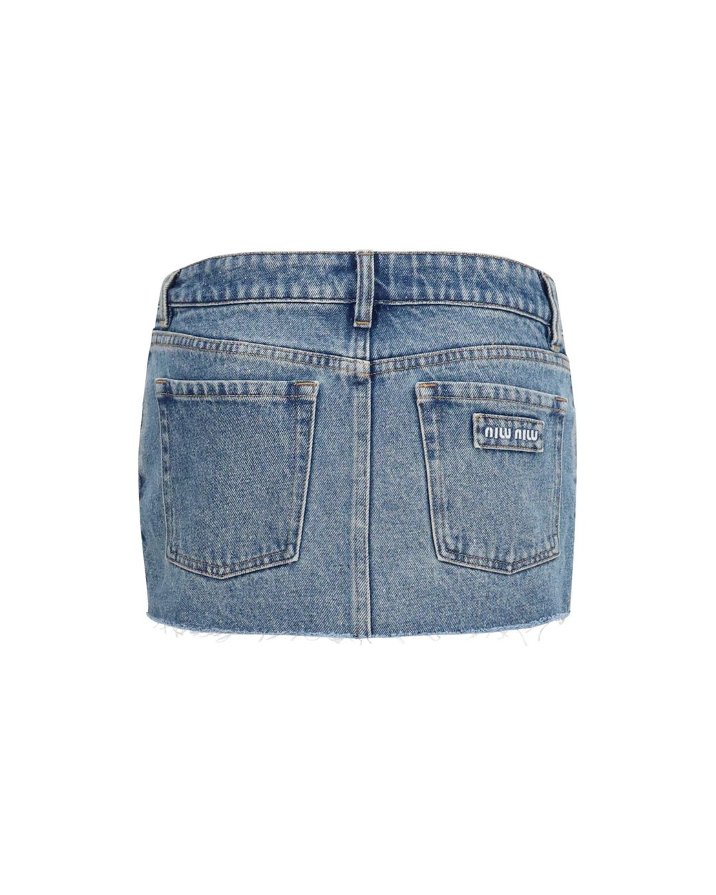 Miu Miu Blue Denim Mini Skirt With Frayed Hem Cotton