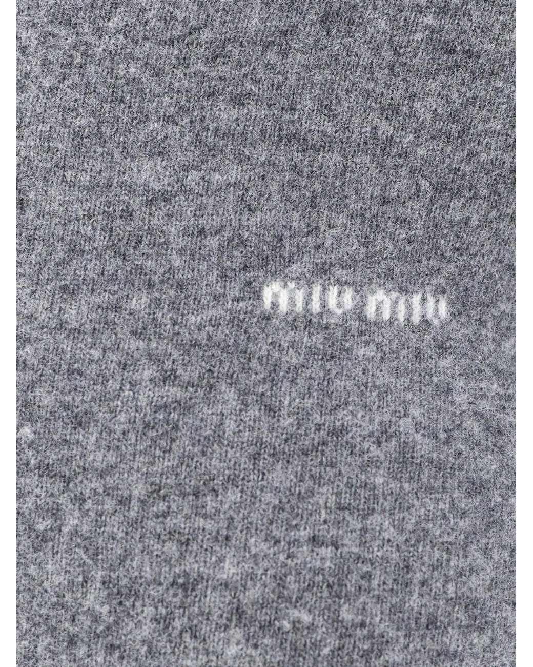 Miu Miu Blue Wool Sweater With Logo Inlay