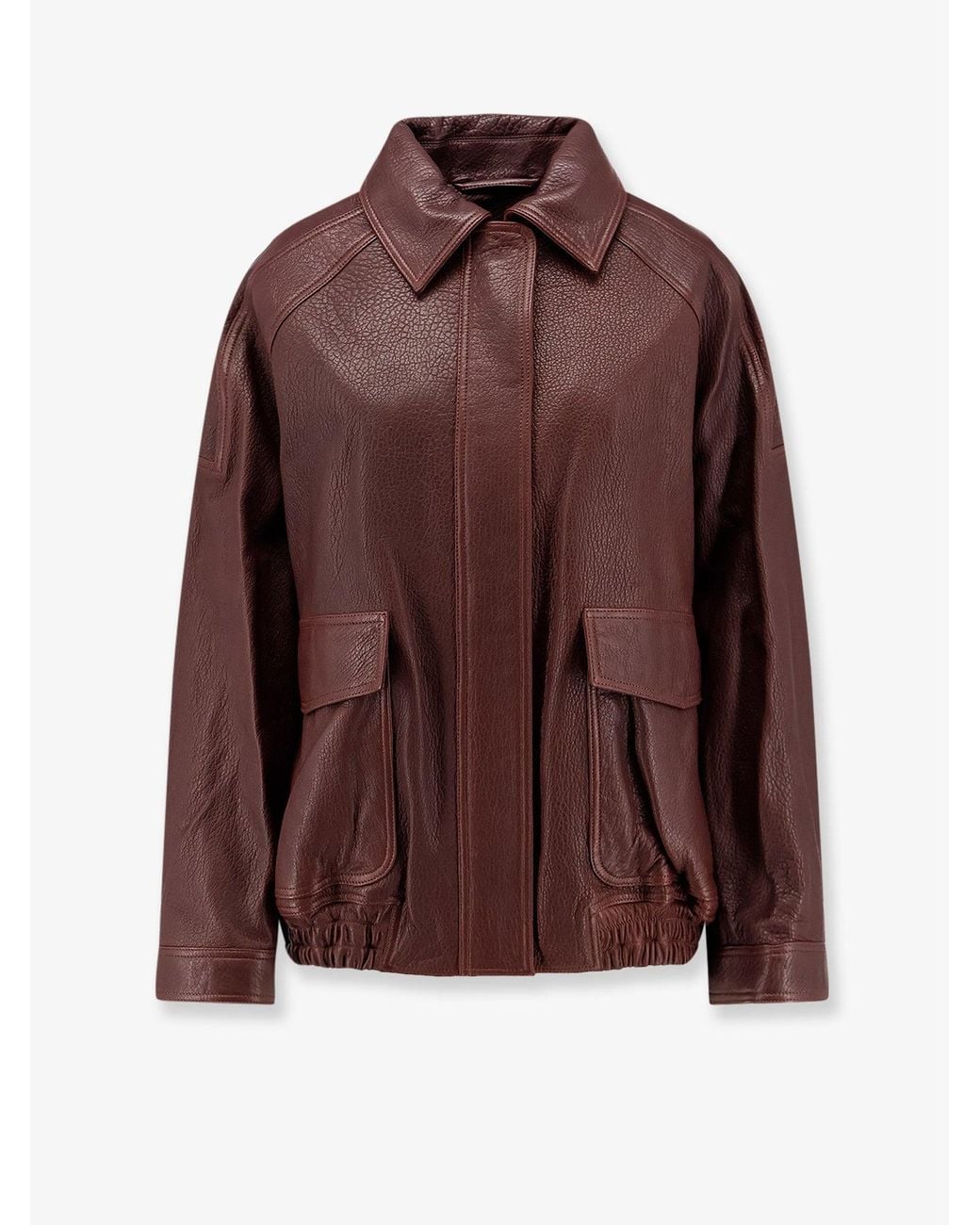 Rohe Brown Aviator Grained Leather Jacket