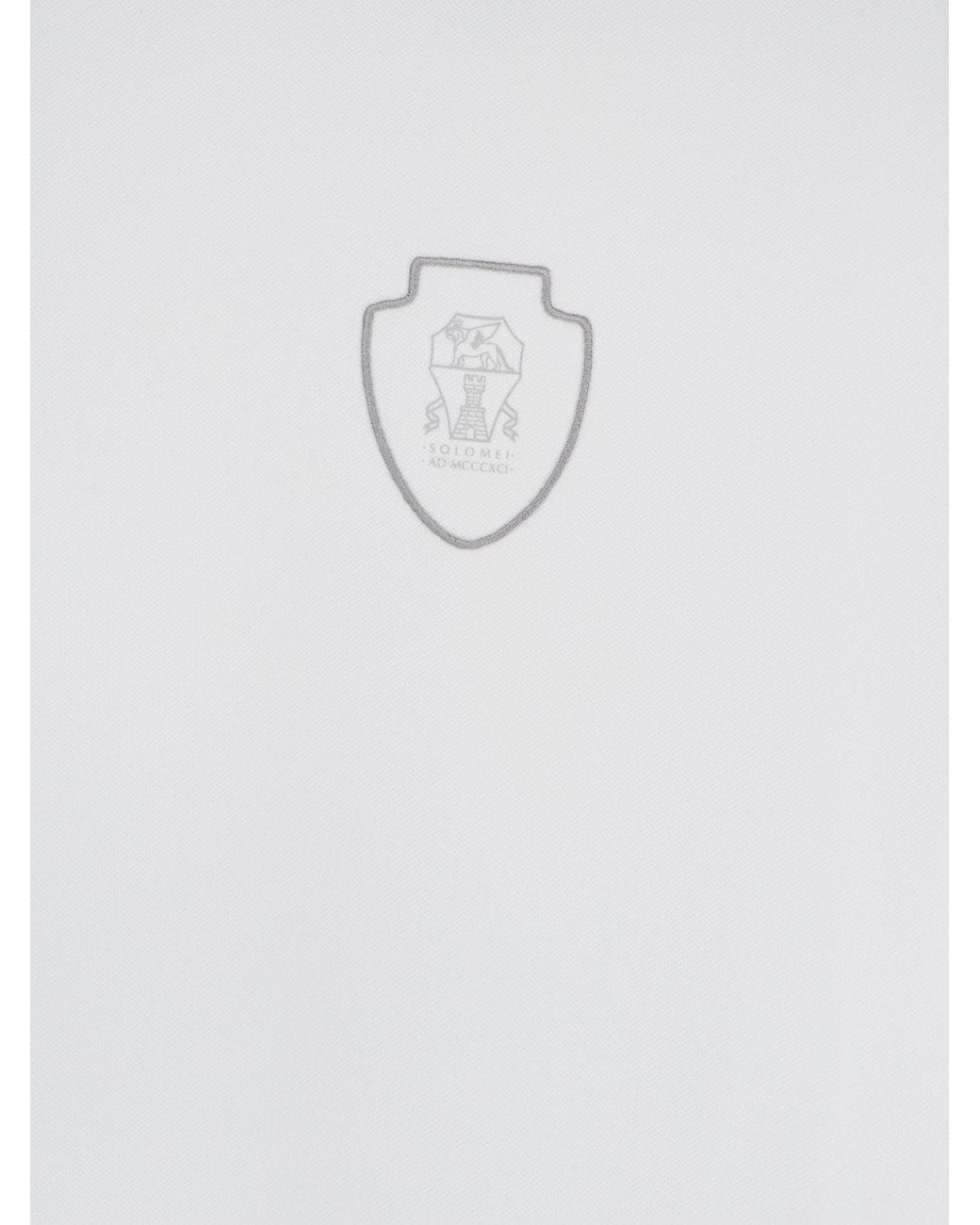 Brunello Cucinelli White Technical Fabric Polo Shirt With Embroidered Logo On The Front for men