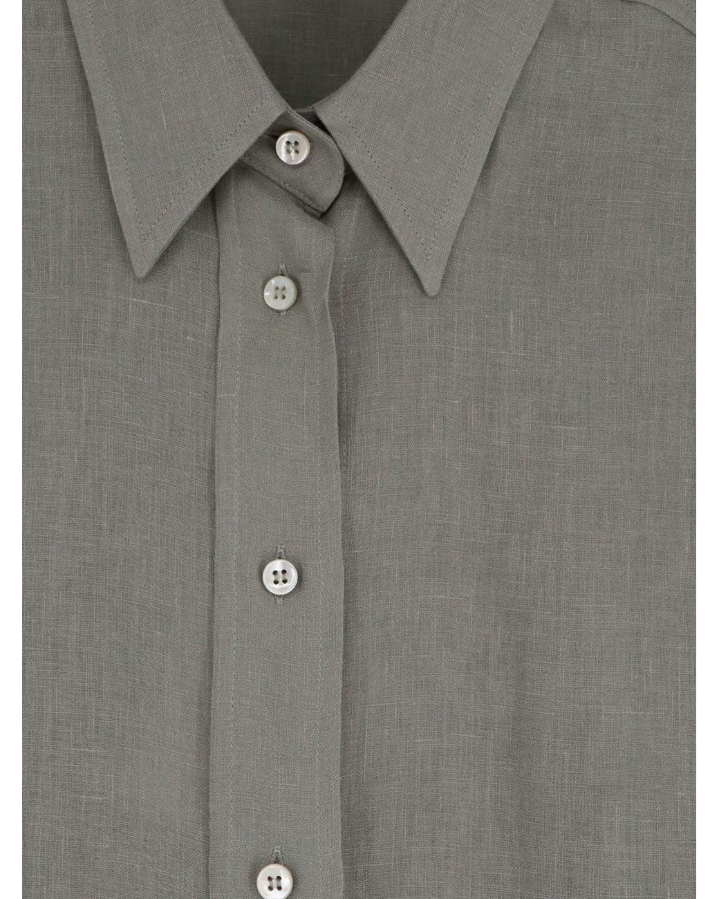 Brunello Cucinelli Gray Linen Shirt With Monili Detail