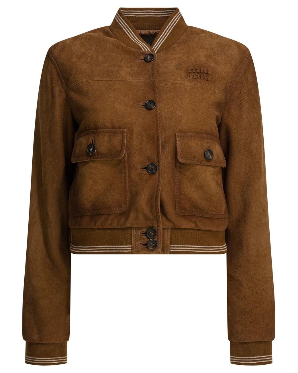 Miu Miu Brown Suede Leather Bomber Jacket