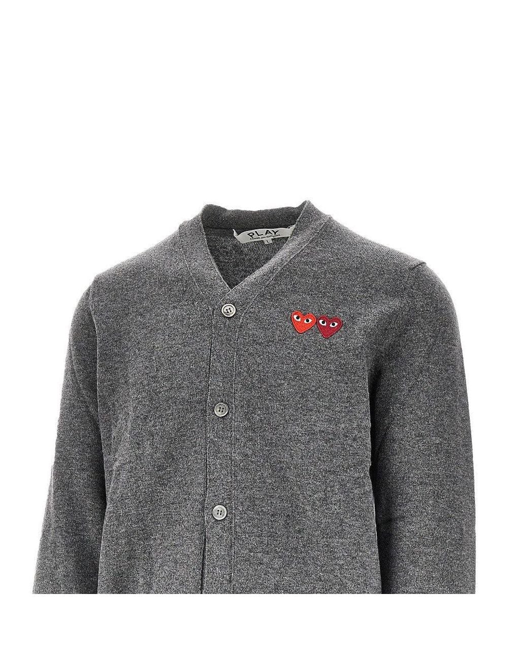 COMME DES GARÇONS PLAY Gray Hearts Patches Wool Cardigan for men