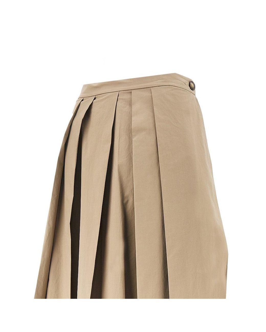 Emporio Armani Natural Stretch Poplin Pleated Midi Skirt
